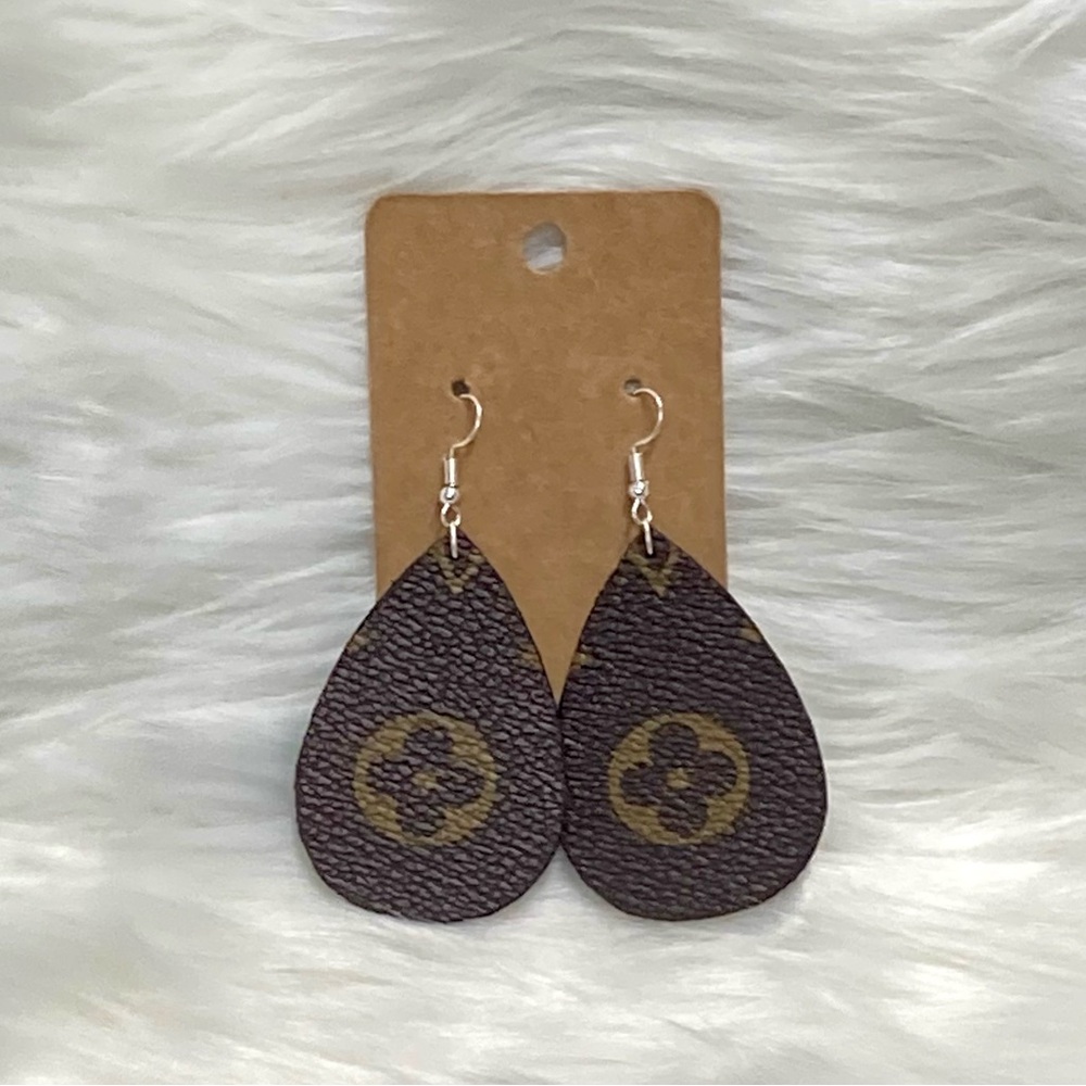 Hand Crafted Faux Leather & Wood Teardrop Cut Earrings